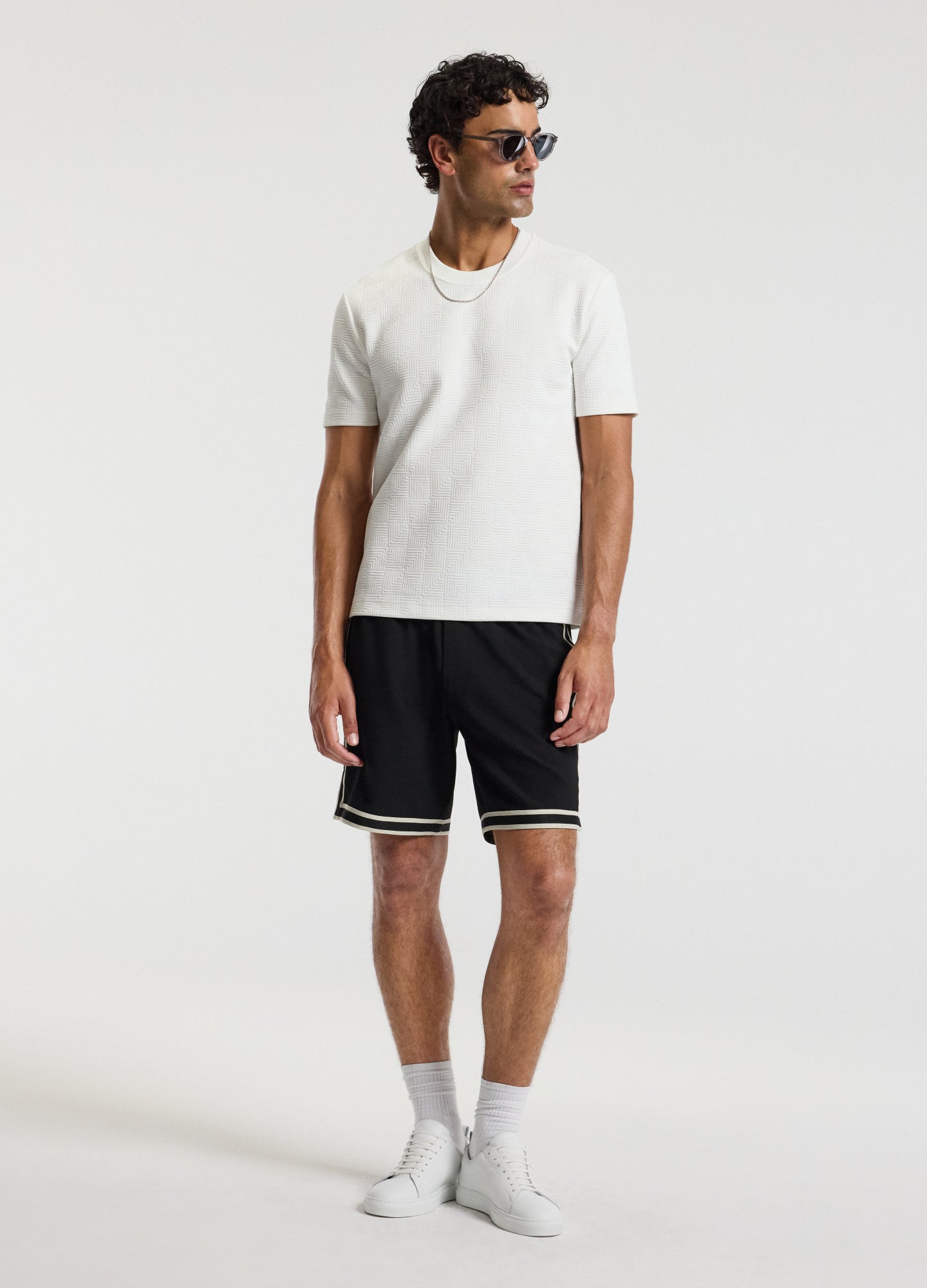 Stripe Trim Textured Shorts Black