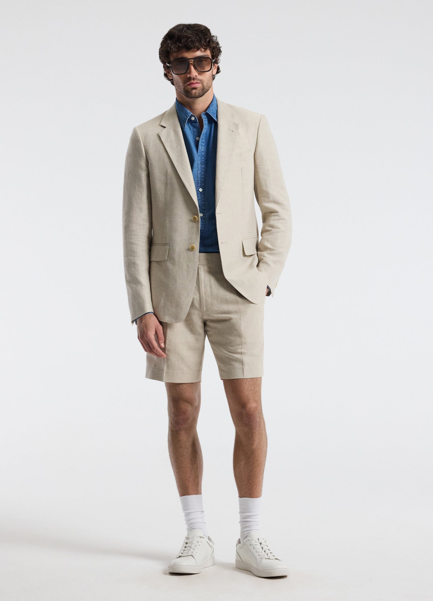 Linen Cotton Twill Shorts Natural