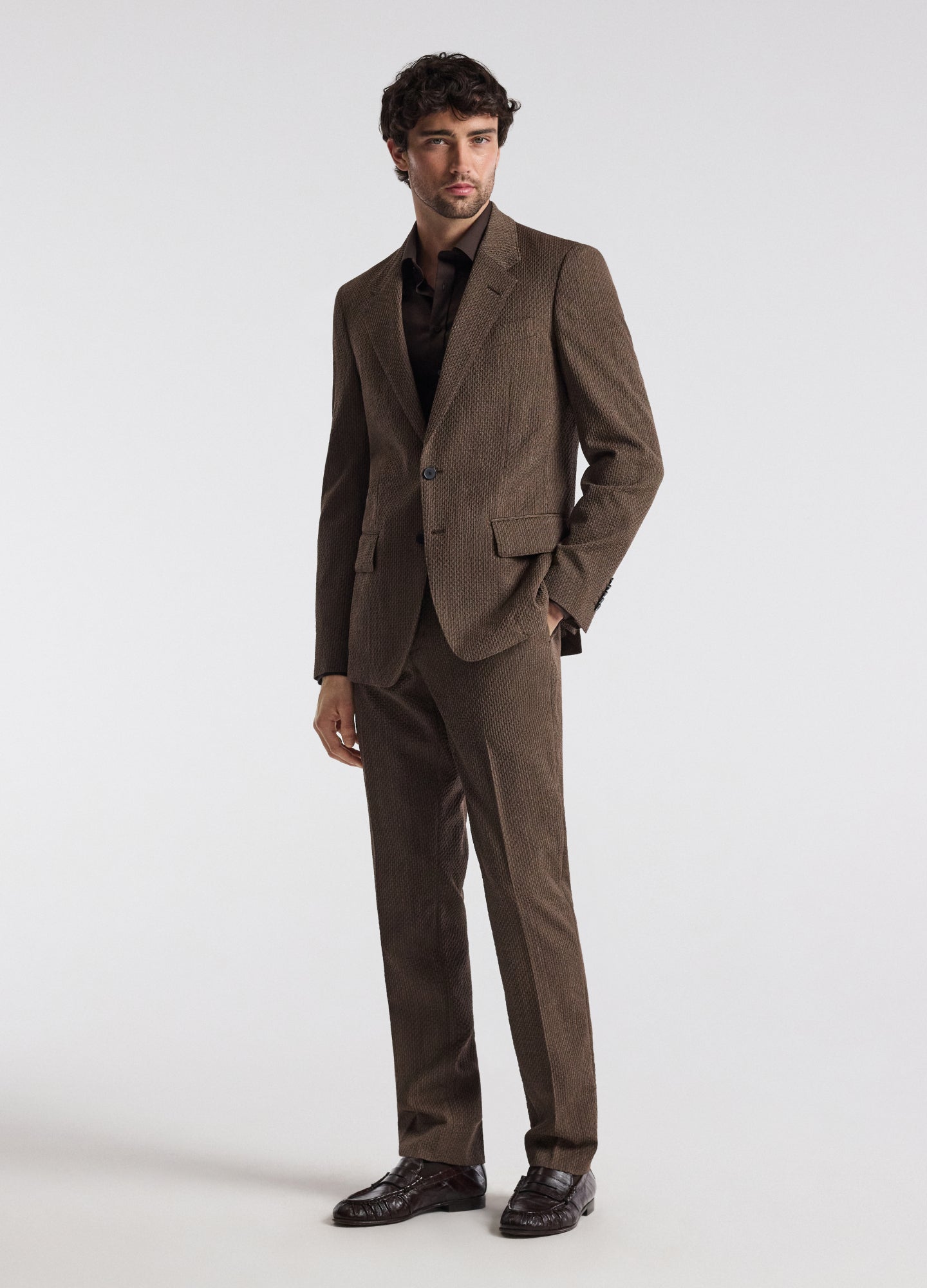Slim Micro Jacquard Wool Pant Mocha