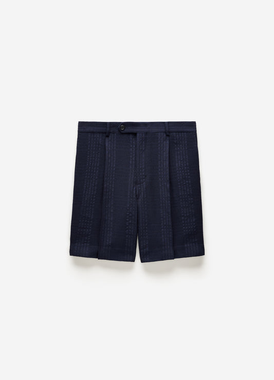 Tailored Shadow Check Shorts Navy