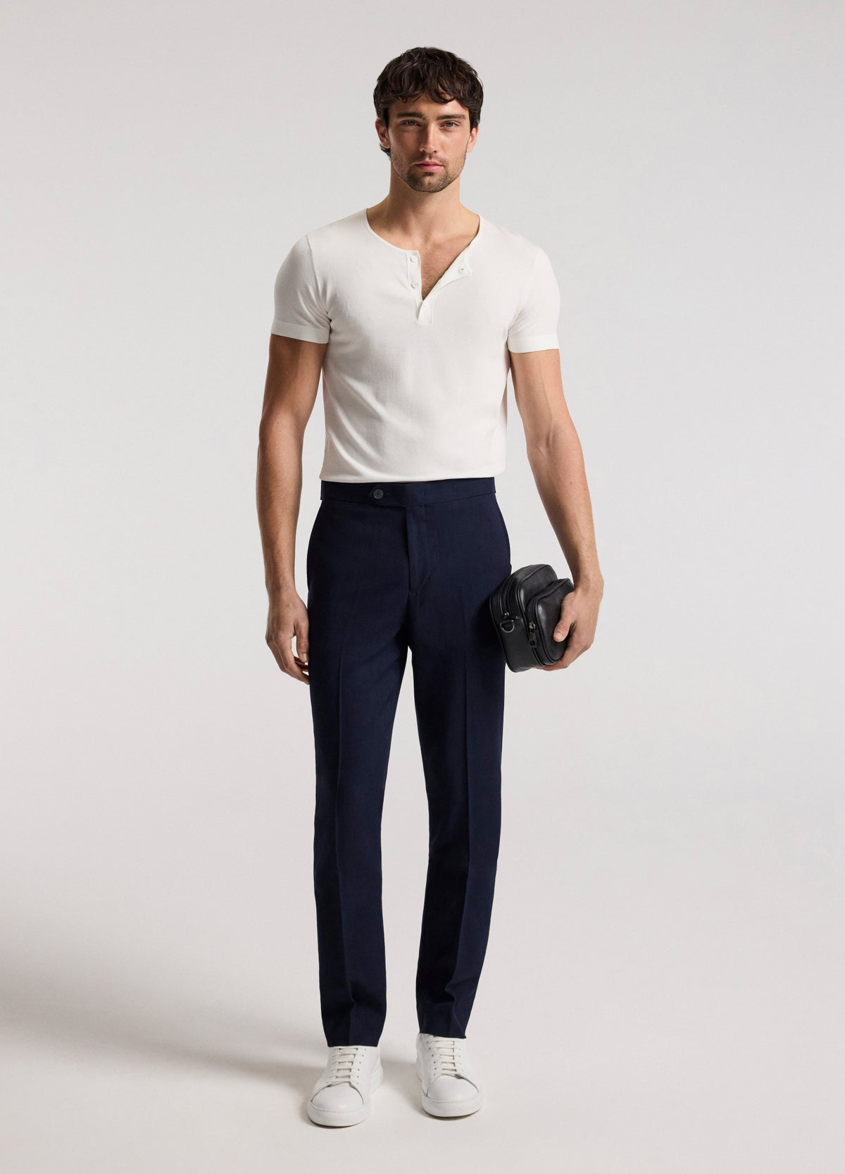 Slim Stretch Textured Pants Navy
