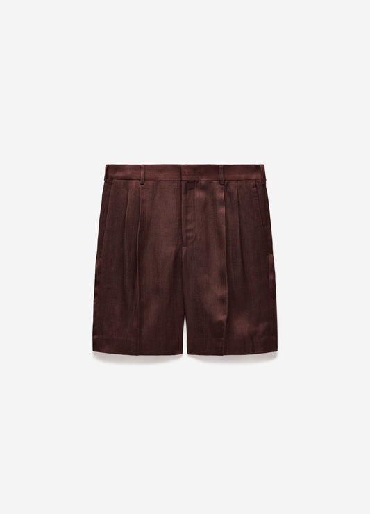 Tailored Twill Linen Blend Shorts Bourbon