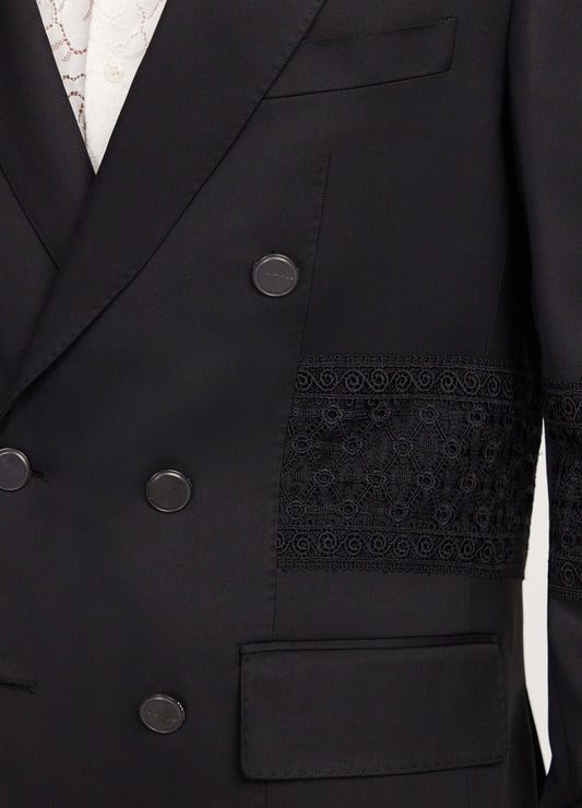 Lace Panel Double Breasted Jacket Black