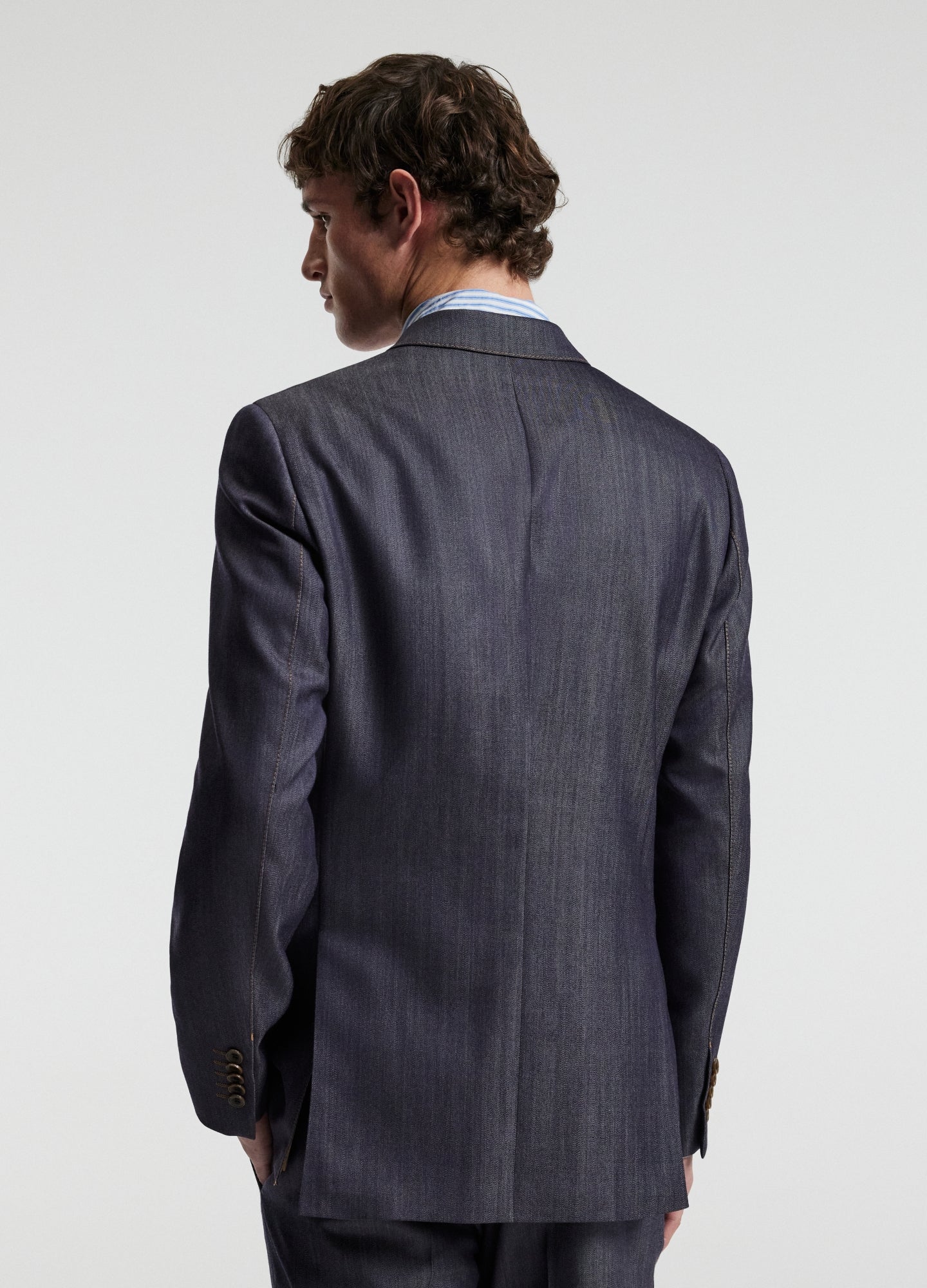 Wool Denim Double-Breasted Suit Jacket Navy