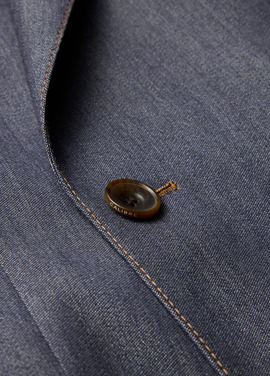 Wool Denim Double-Breasted Suit Jacket Navy