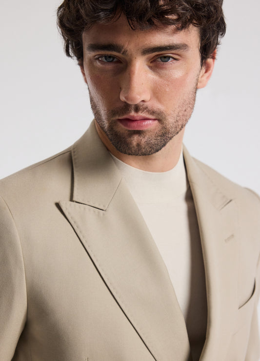 Wool Double-Breasted Blazer Sand