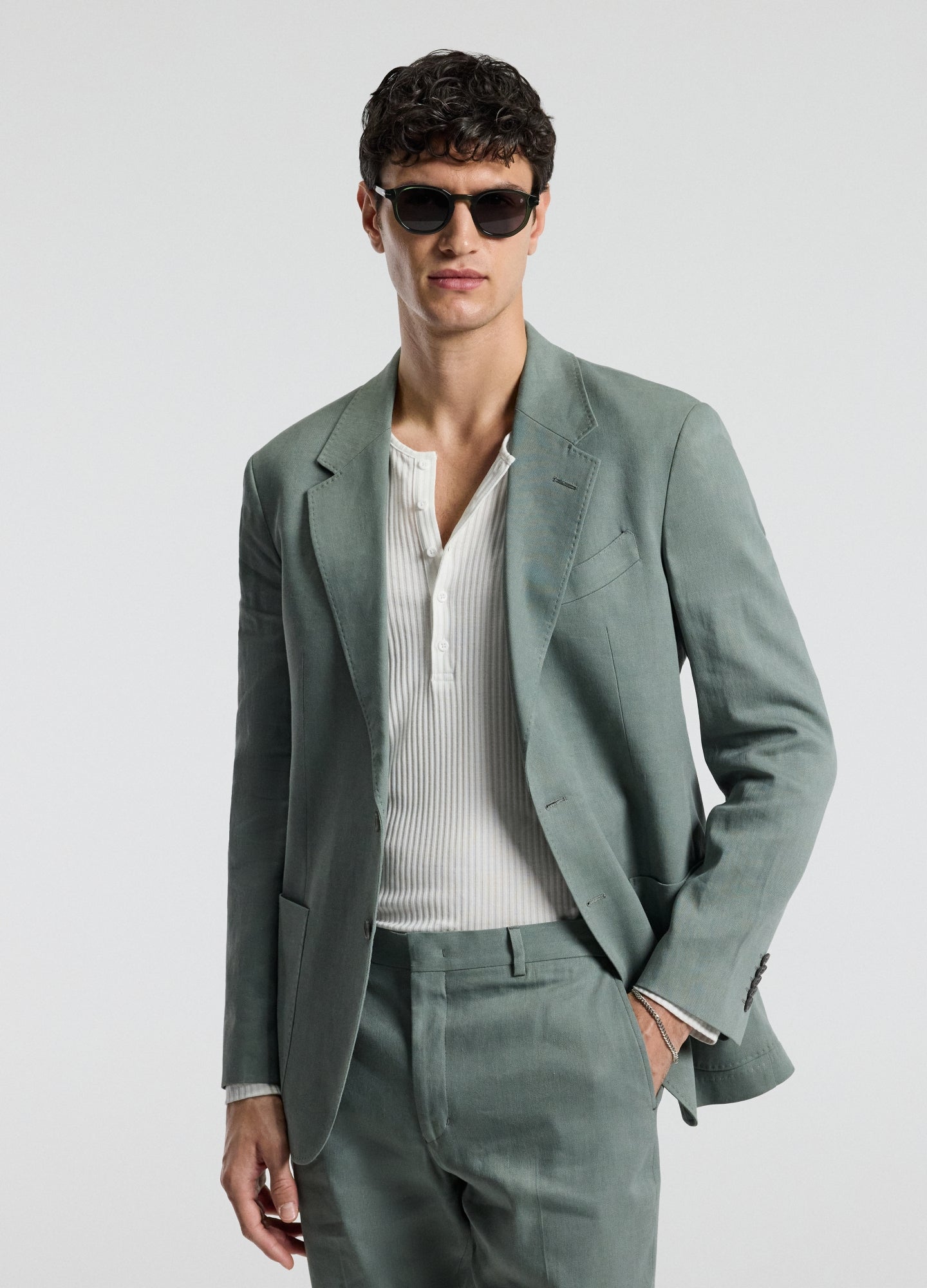 Stretch Linen Suit Jacket Neo Green