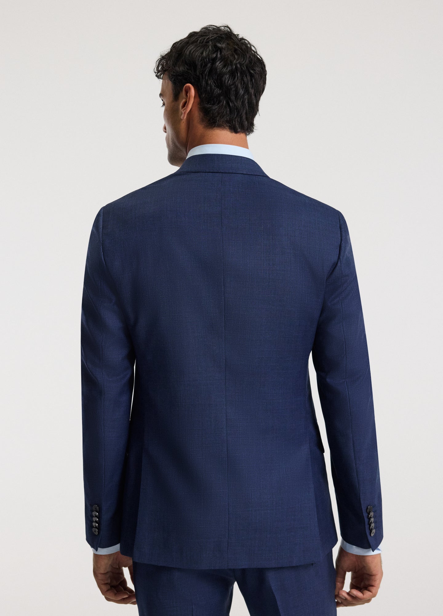 Micro Check Wool Suit Jacket Royal Blue