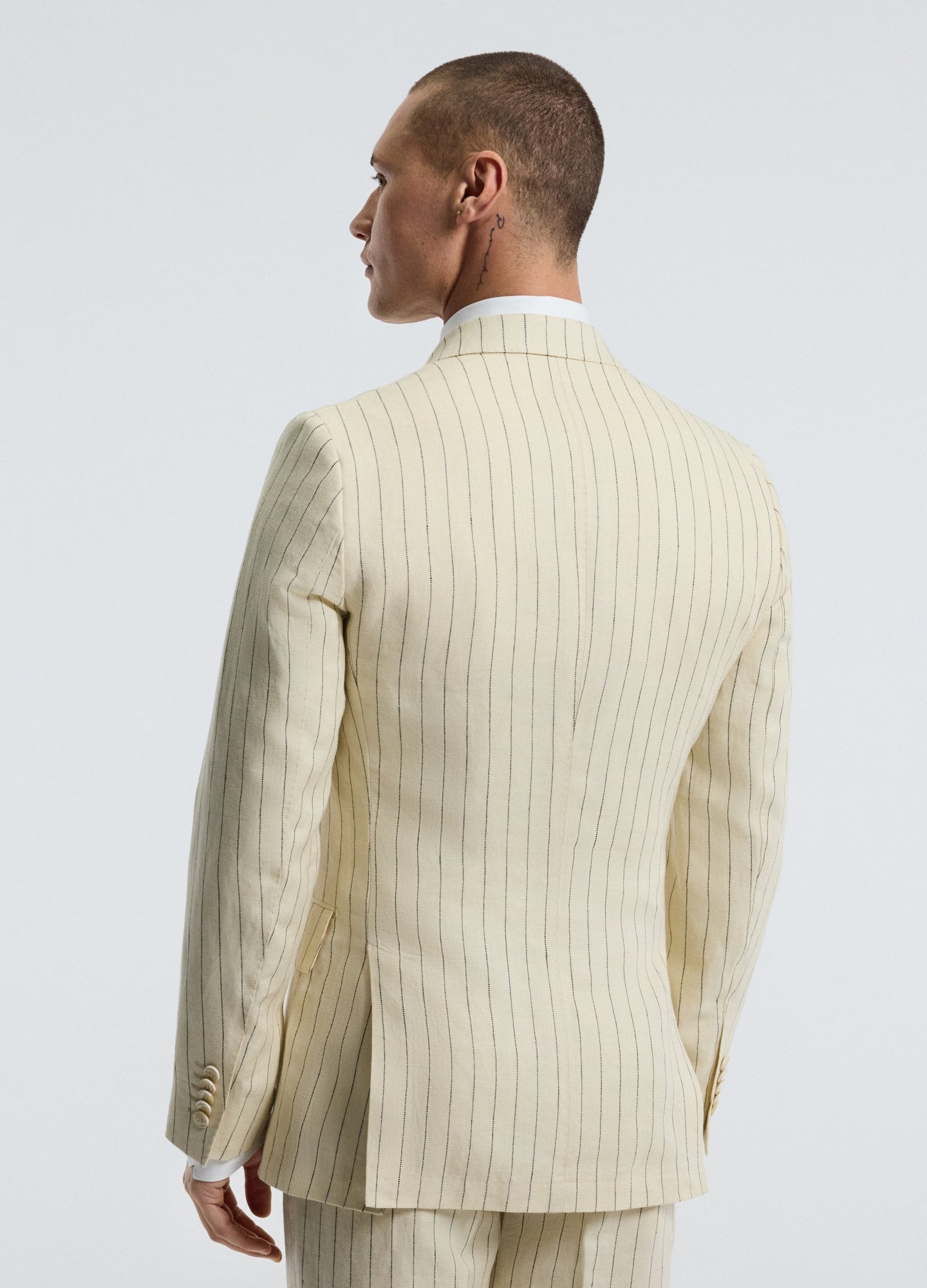 Striped Double-Breasted Suit Jacket Bone