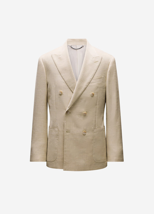 Linen Wool Double-Breasted Suit Jacket Natural