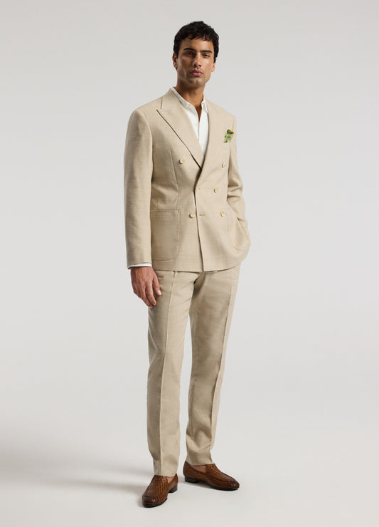 Linen Wool Double-Breasted Suit Jacket Natural