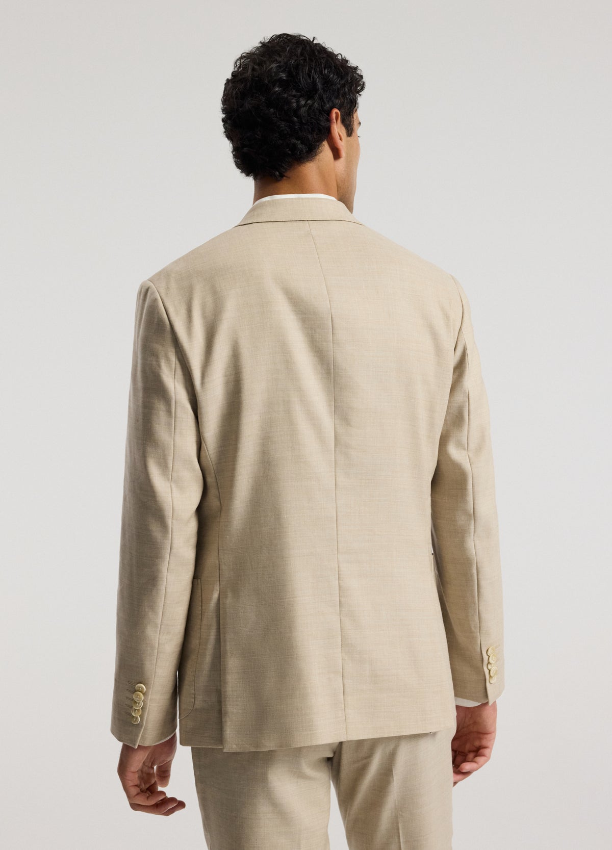 Linen Wool Double-Breasted Suit Jacket Natural