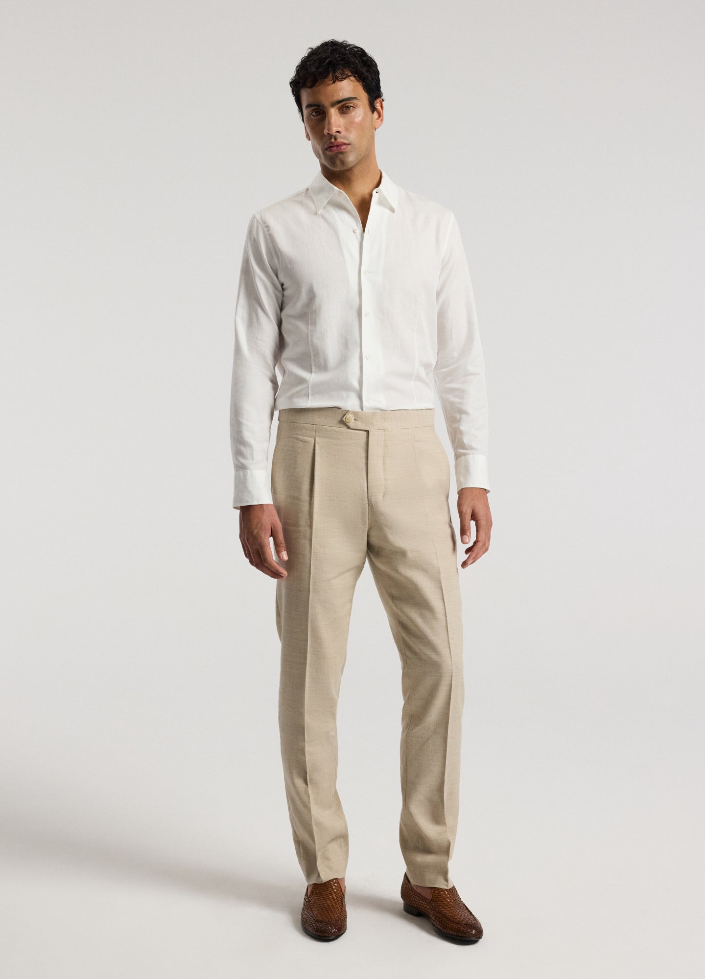 Slim Linen Wool Suit Pants Natural