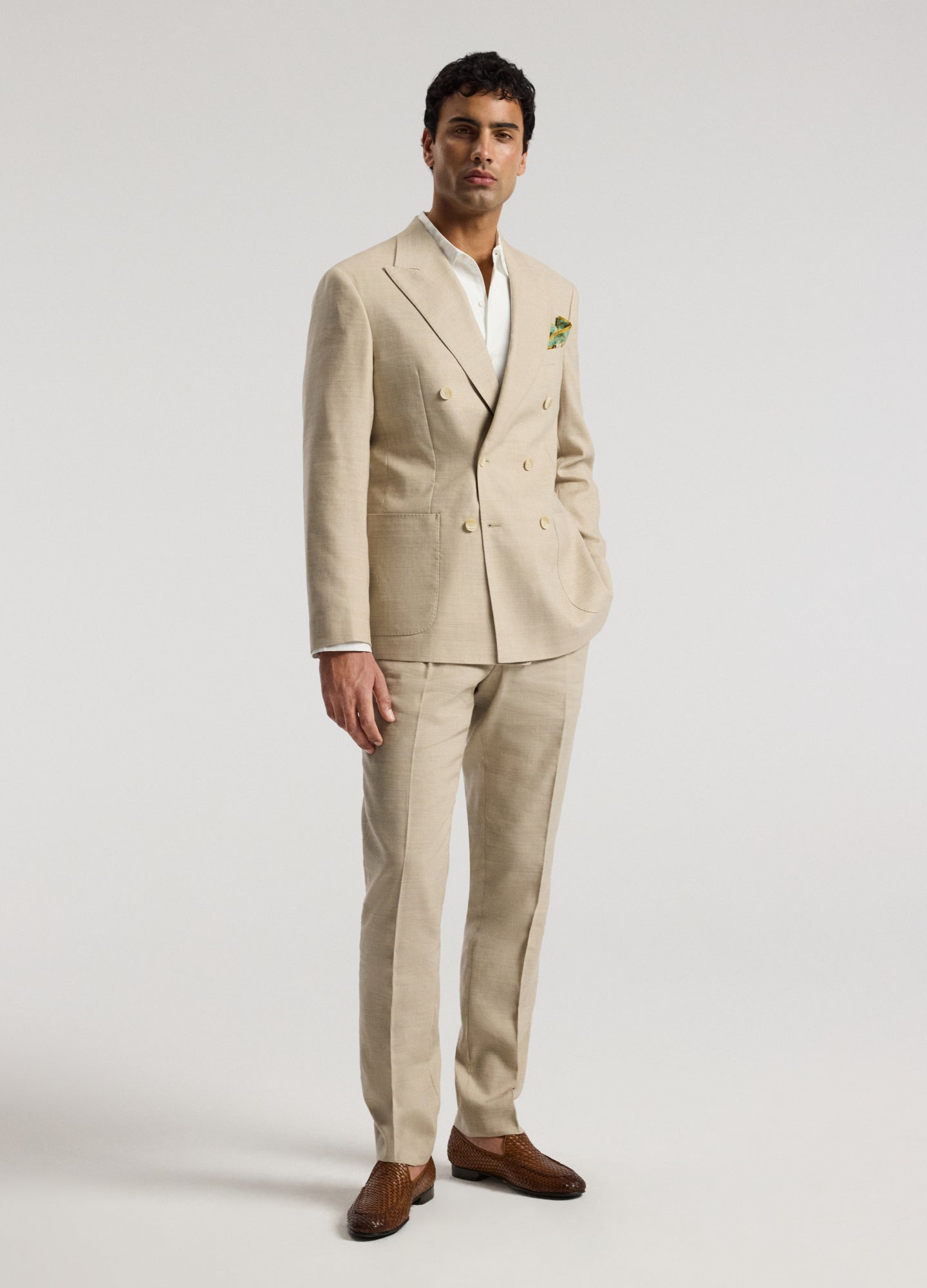 Slim Linen Wool Suit Pants Natural