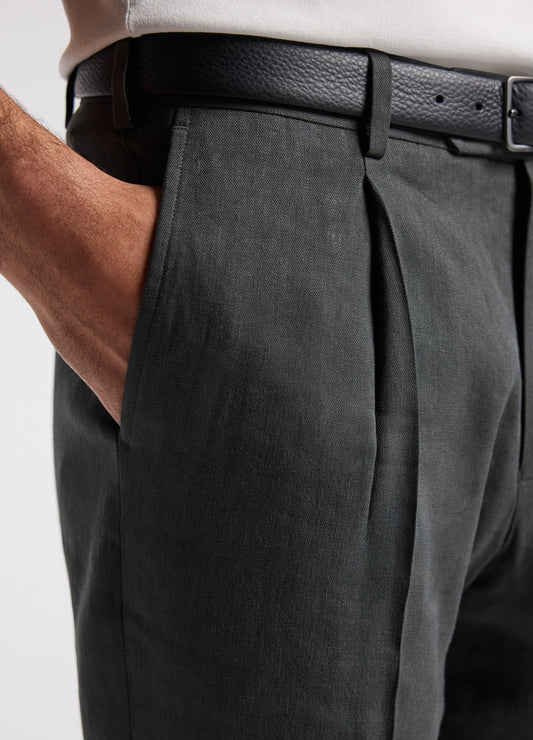 Stretch Linen Blend Suit Pants Moss