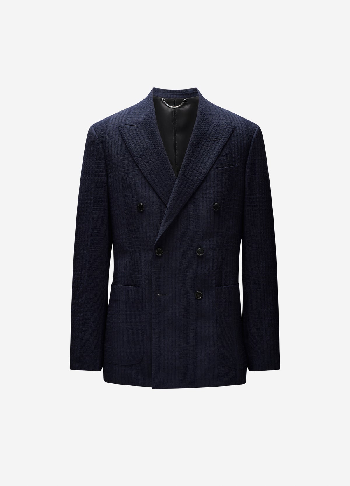 Double-Breasted Shadow Check Suit Jacket Navy