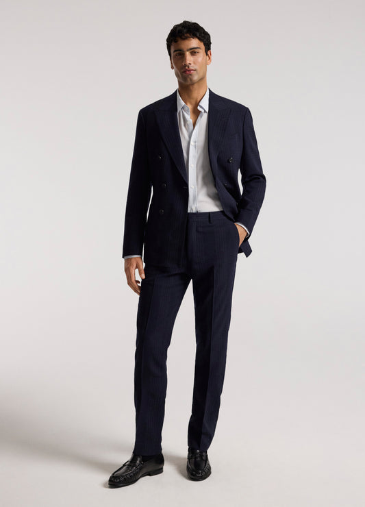 Double-Breasted Shadow Check Suit Jacket Navy