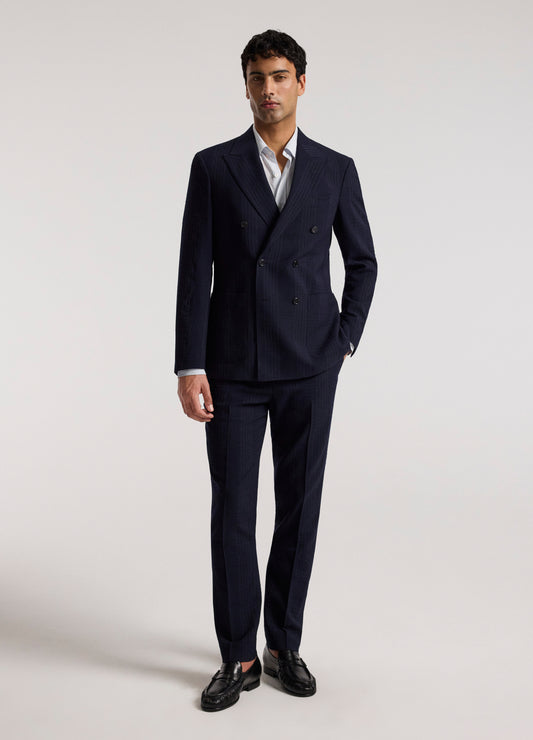 Tailored Shadow Check Suit Pants Navy