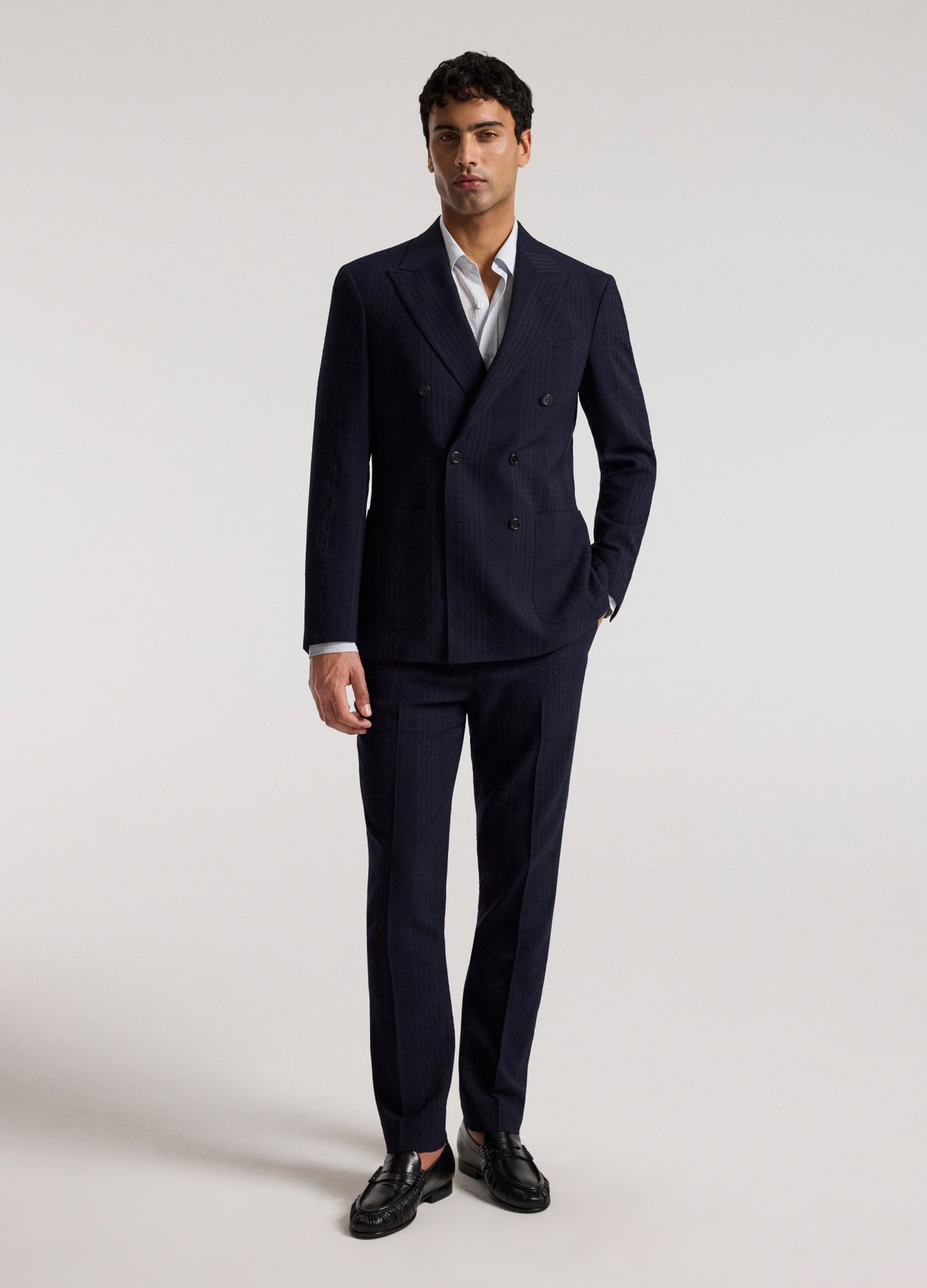 Tailored Shadow Check Suit Pants Navy