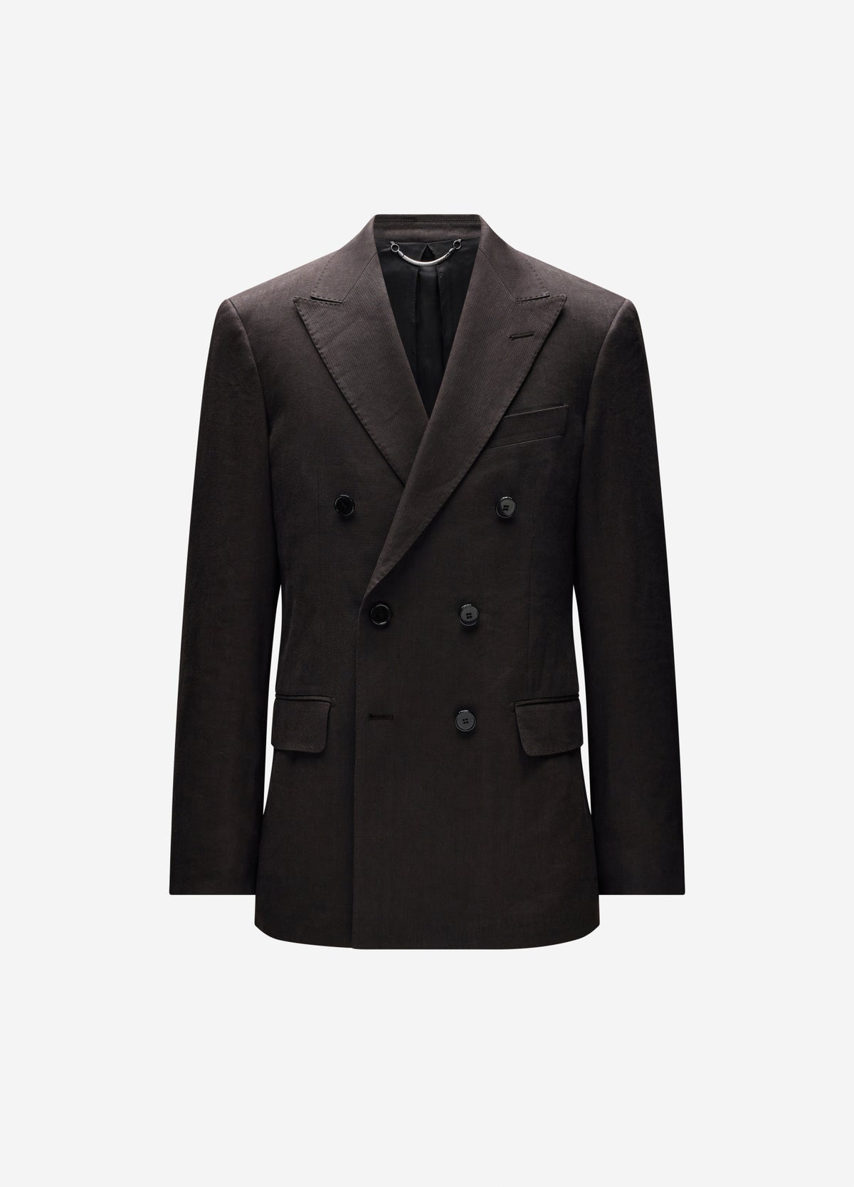 Double-Breasted Linen Blend Suit Jacket Chocolate