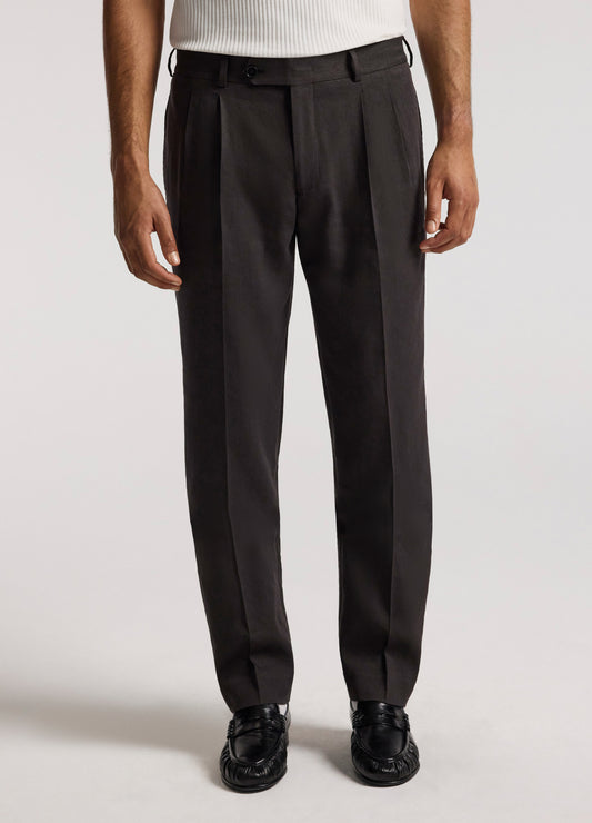 Straight Leg Linen Blend Suit Pants Chocolate
