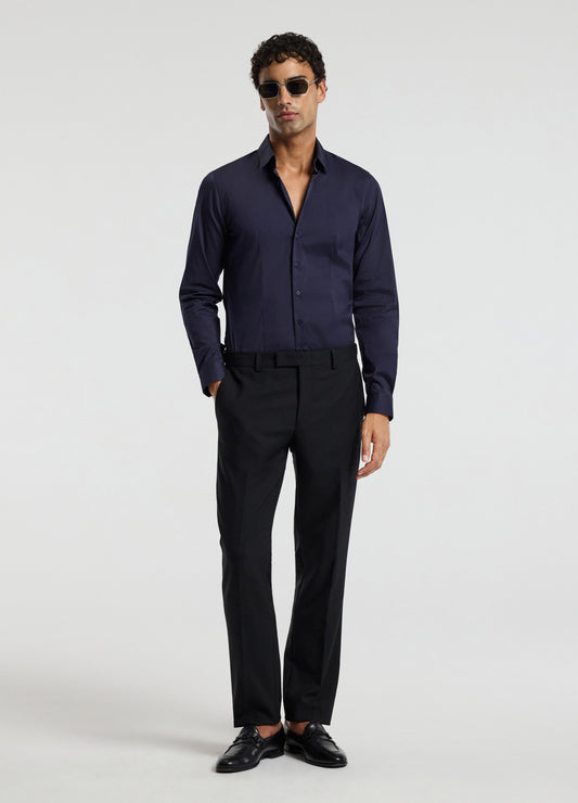 Stretch Cotton Poplin Shirt Navy
