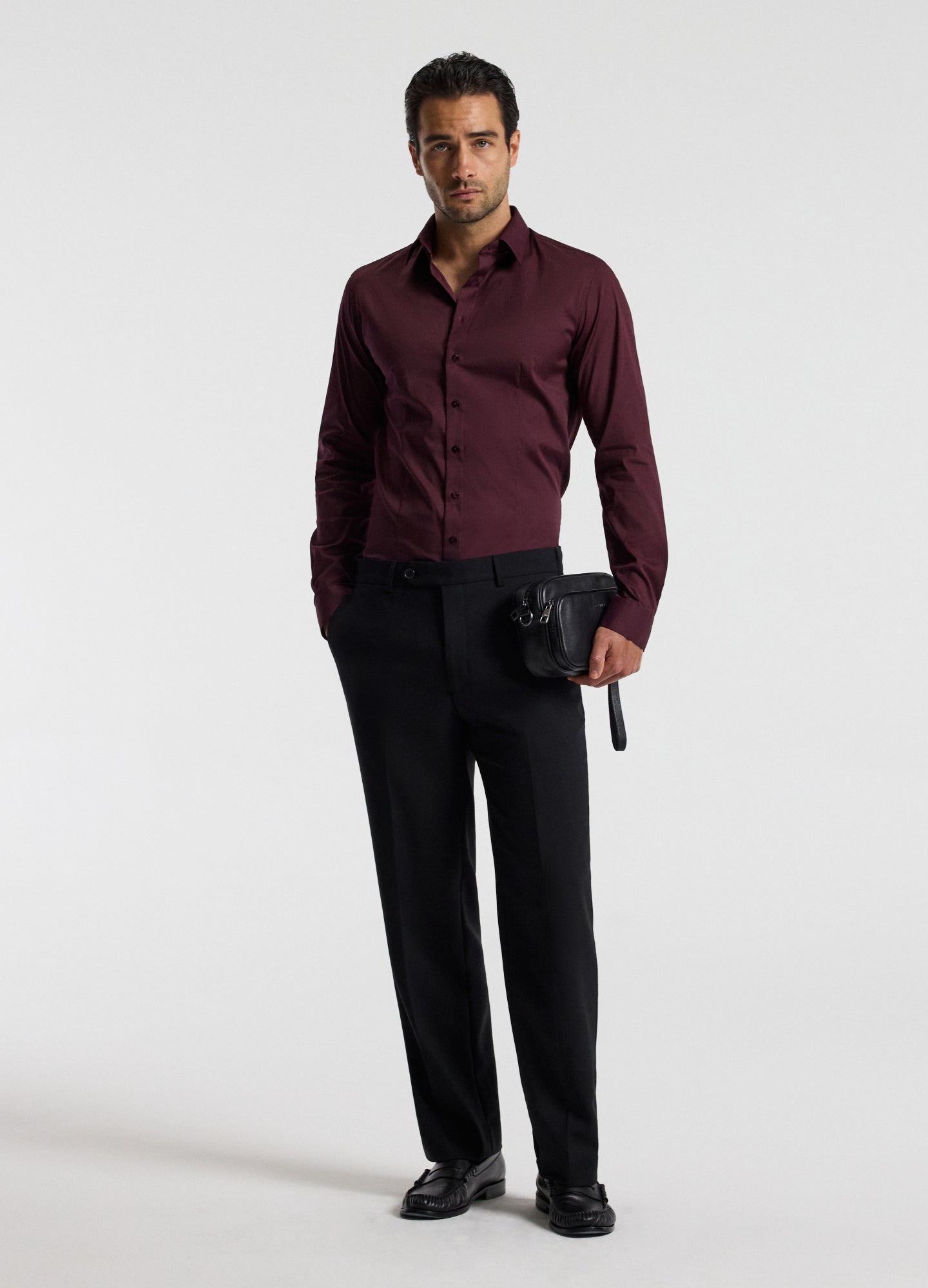 Stretch Cotton Poplin Shirt Oxblood