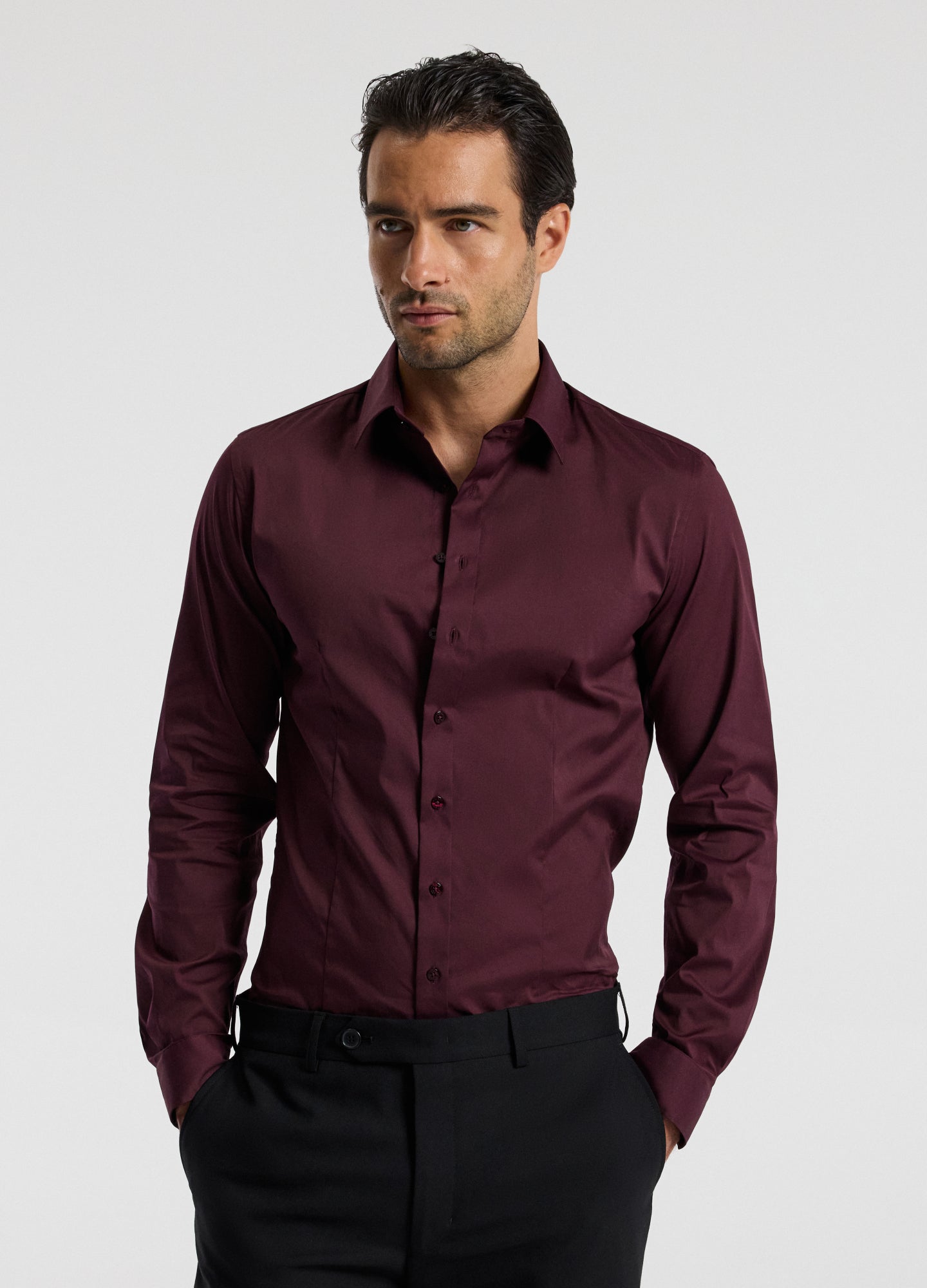 Stretch Cotton Poplin Shirt Oxblood