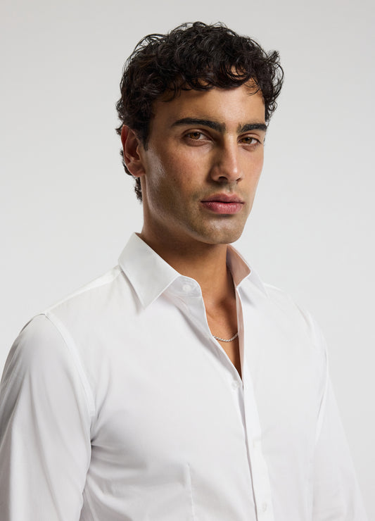 Stretch Cotton Poplin Shirt White