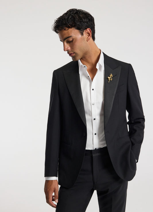 Tailored Fit Studded Twill Evening Shirt White