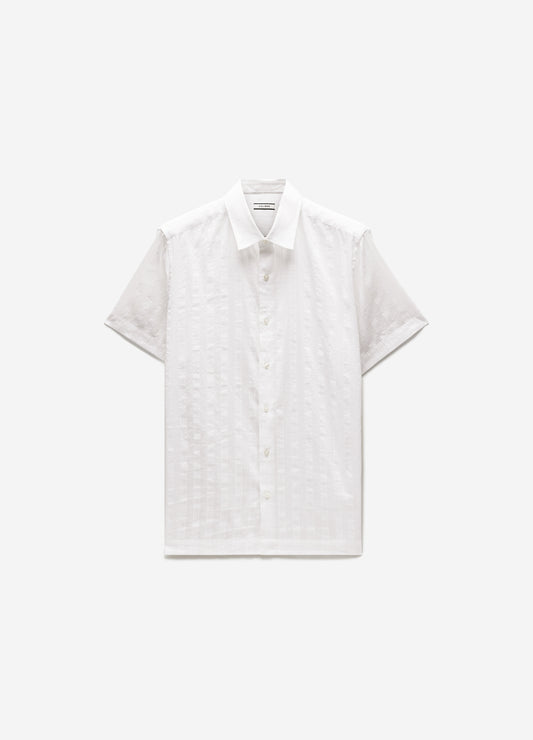 Sheer Striped Short Sleeve Shirt White