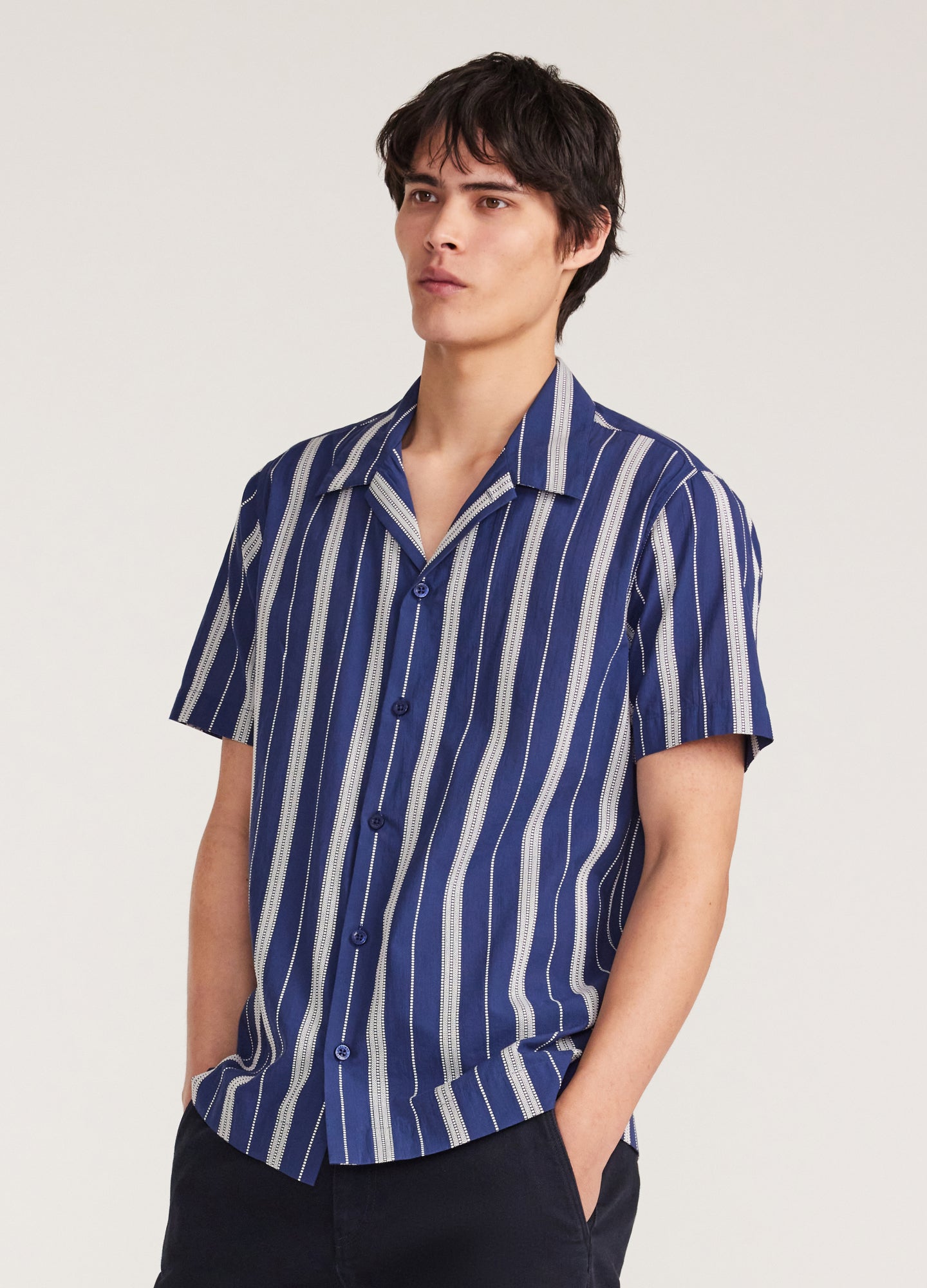 Embroidered Stripe Short Sleeve Shirt Navy
