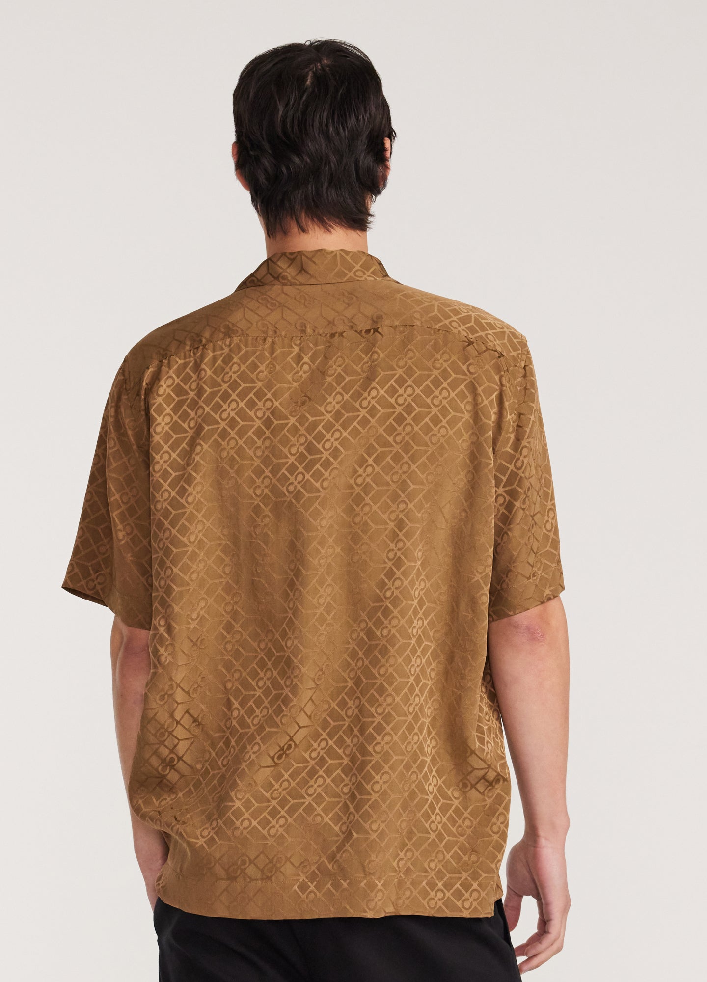 Logo Jacquard Silk Short Sleeve Shirt Toffee