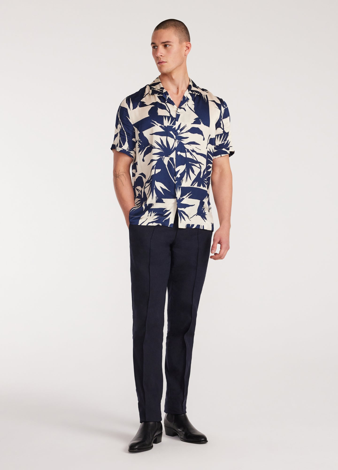 Duo Tone Printed Shirt Navy