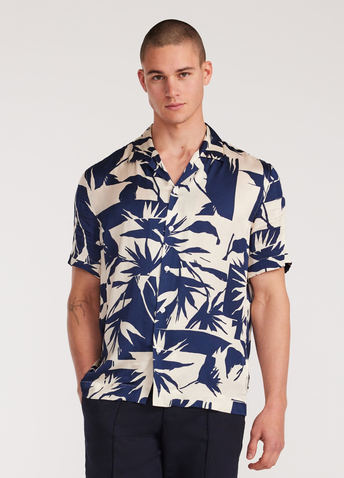 Duo Tone Printed Shirt Navy