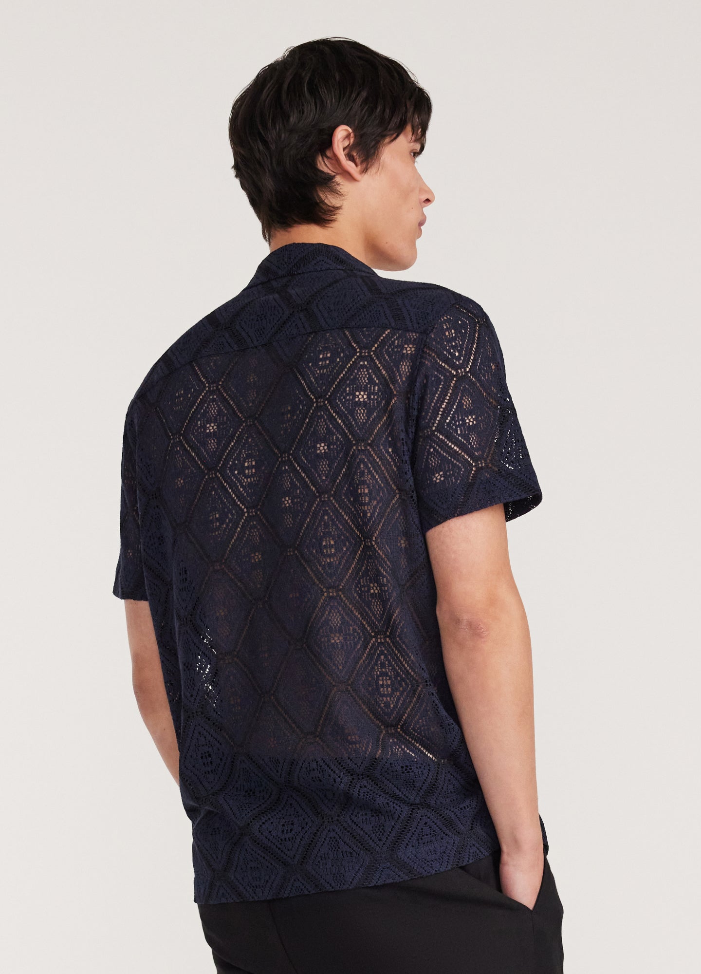 Duo Tone Lace Short Sleeve Shirt Navy