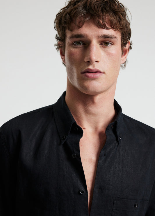 Washed Linen Shirt Black