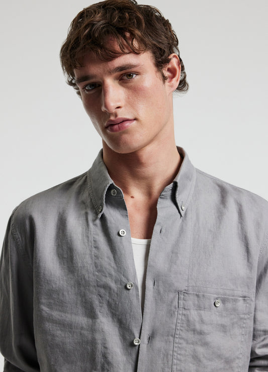 Washed Linen Shirt Dark Ash