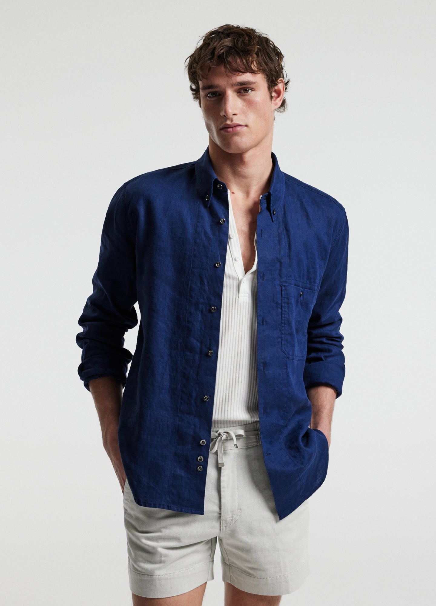 Washed Linen Shirt Royal Blue
