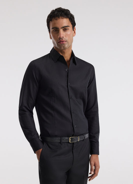 Tailored Cotton Linen Shirt Black