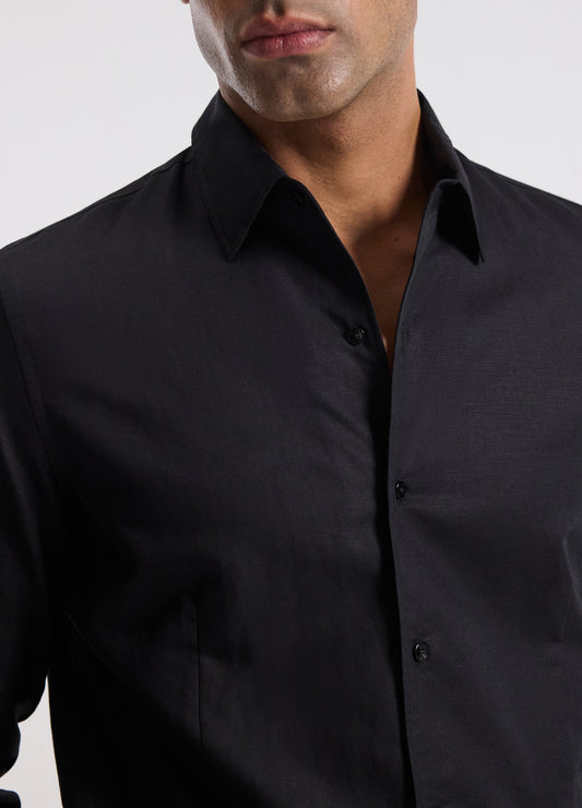 Tailored Cotton Linen Shirt Black