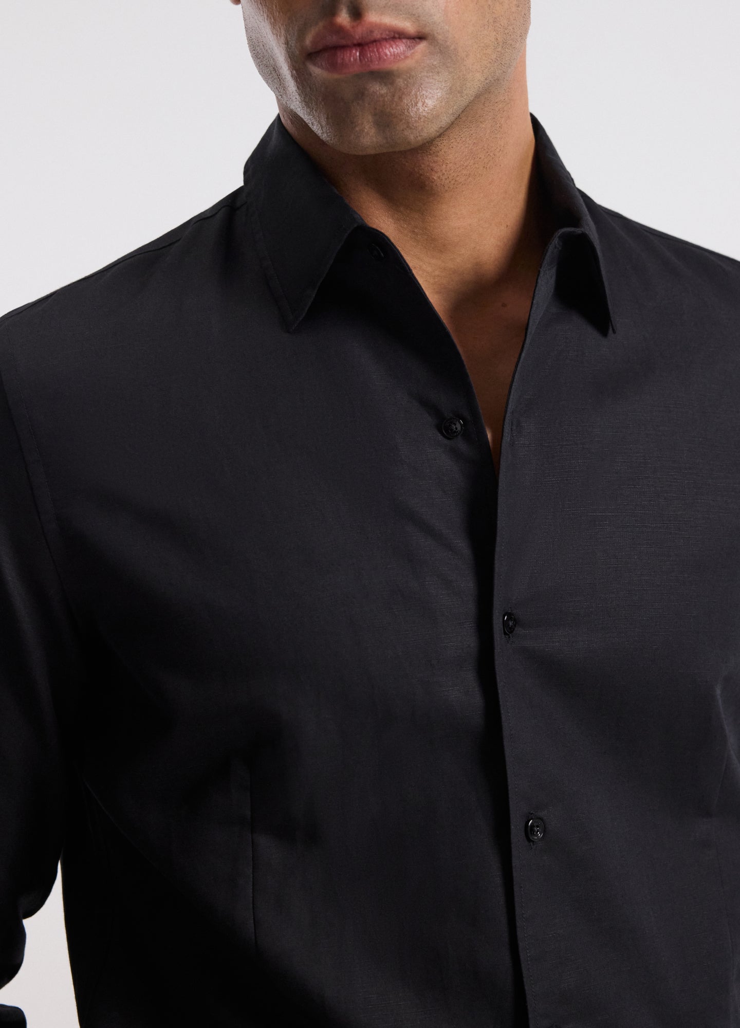 Tailored Cotton Linen Shirt Black