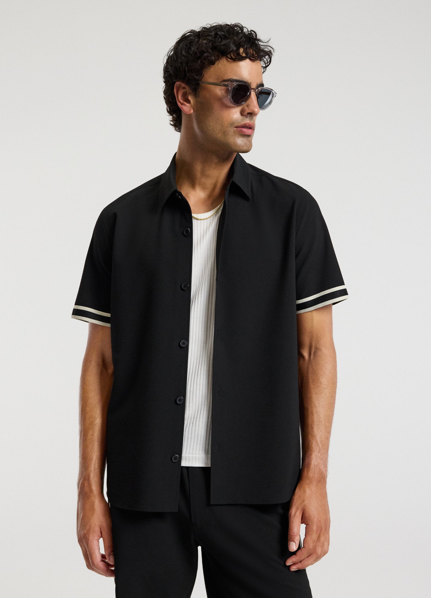 Stripe Trim Tech Overshirt Black
