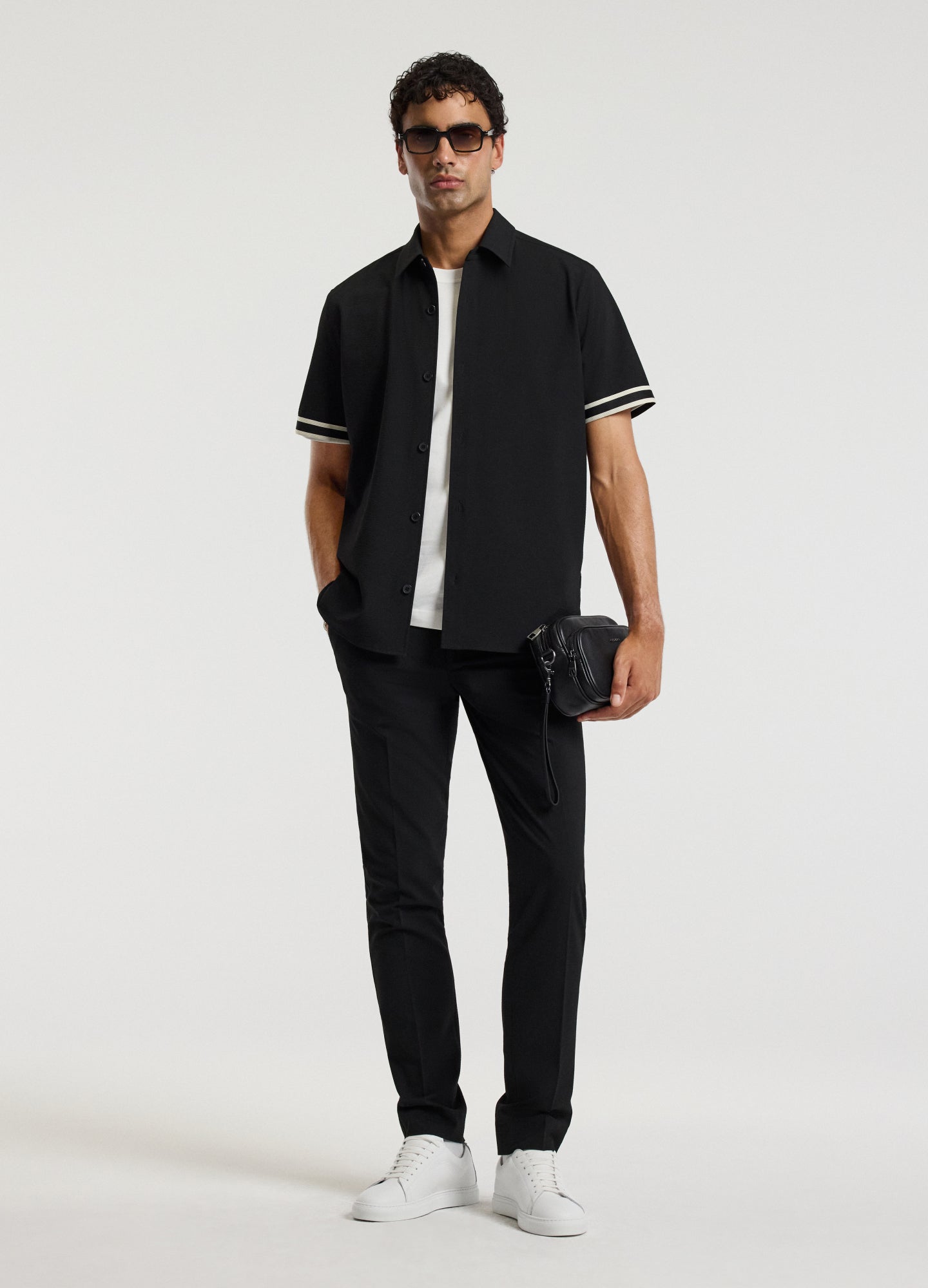 Stripe Trim Tech Overshirt Black