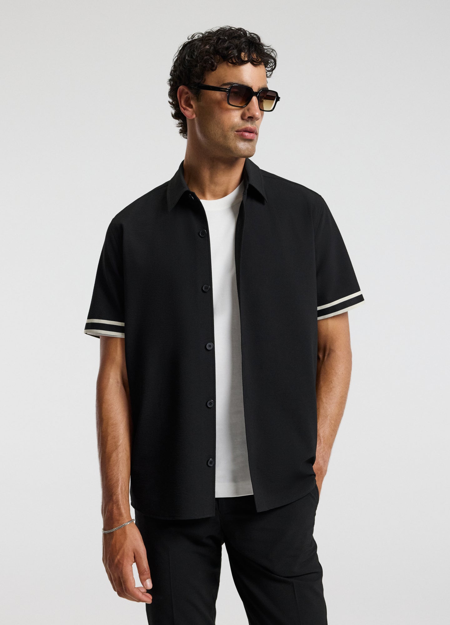 Stripe Trim Tech Overshirt Black