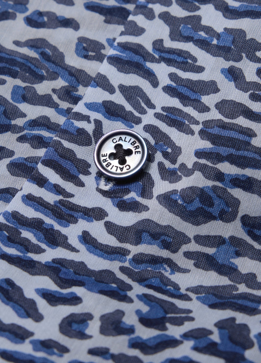 Leopard Print Short Sleeved Shirt Blue