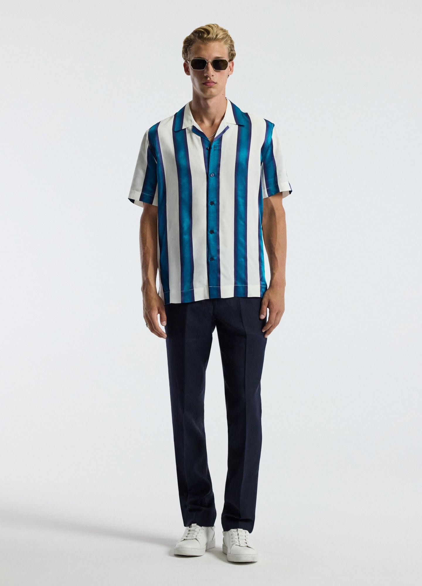 Ombre Stripe Short Sleeved Shirt Pacific