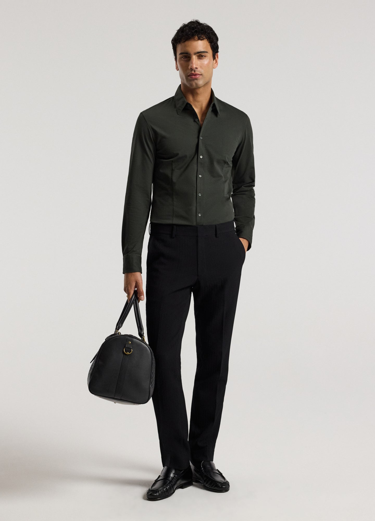 Textured Knit Stretch Shirt Dark Khaki