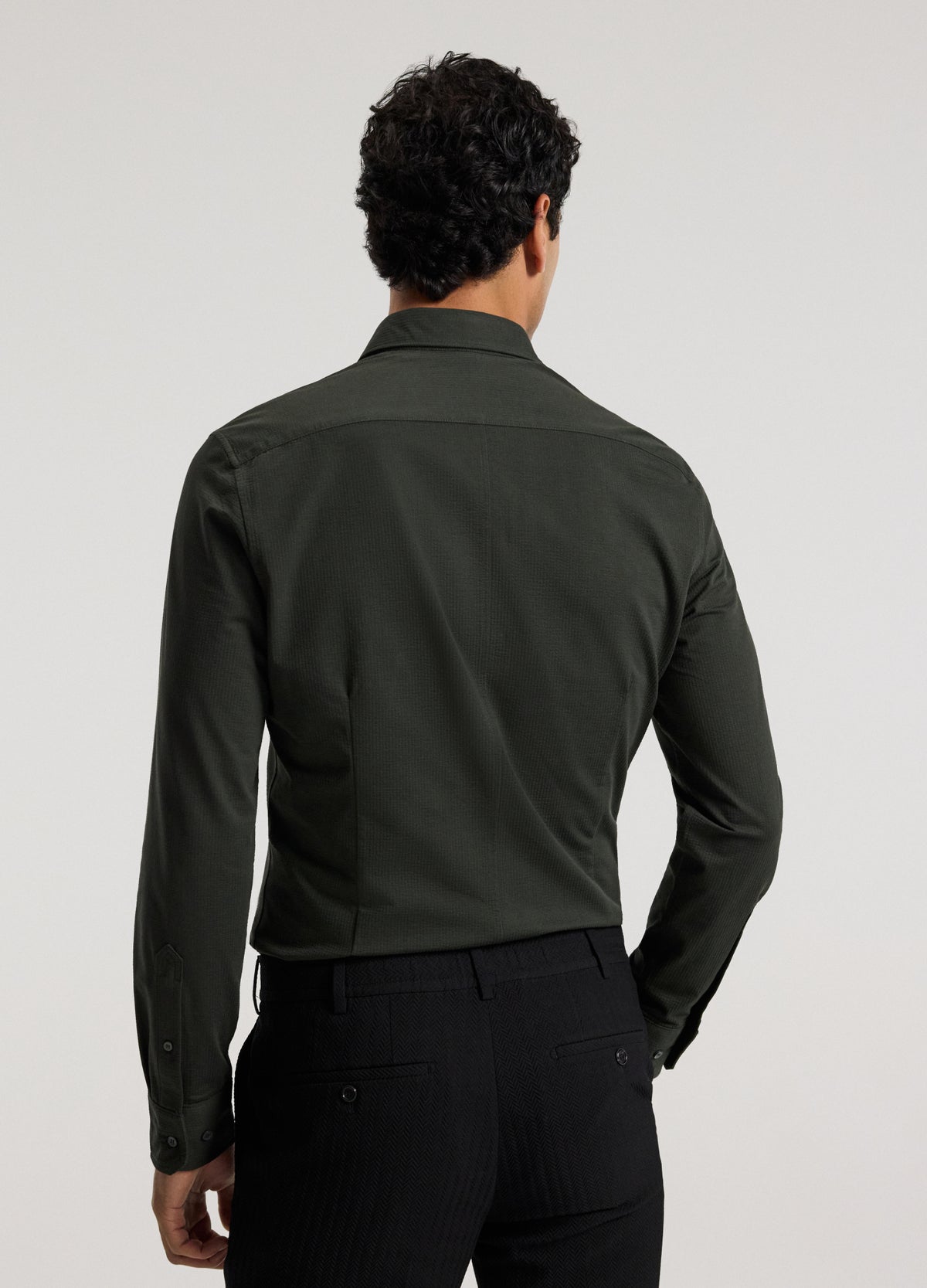 Textured Knit Stretch Shirt Dark Khaki
