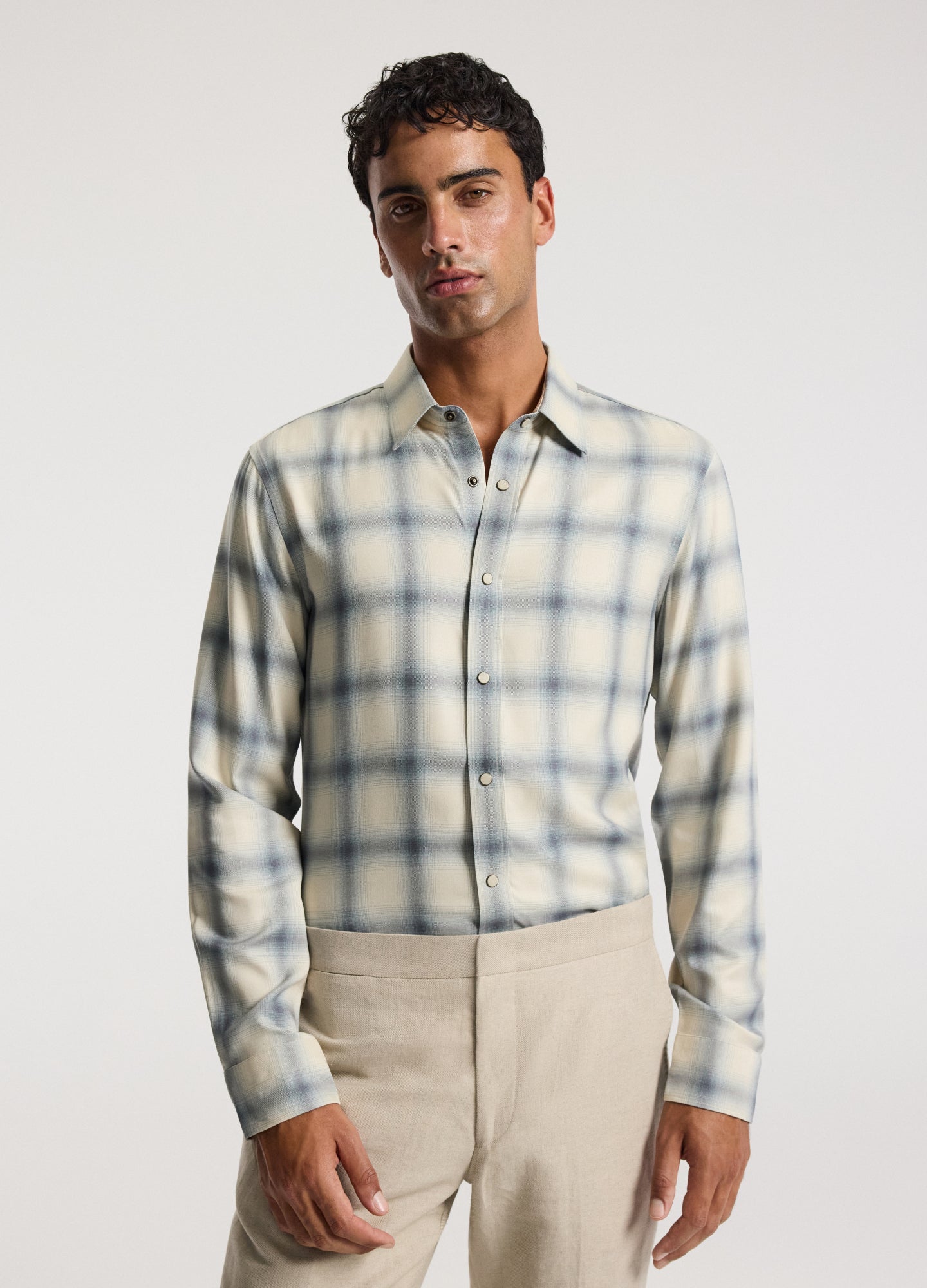 Tailored Check Long Sleeve Shirt Bone